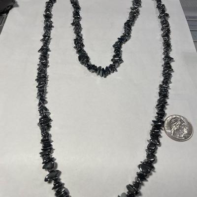 Vintage Preowned Hardly Worn 36" Chip Bead Hematite Necklace in Very Good Condition as Pictured.