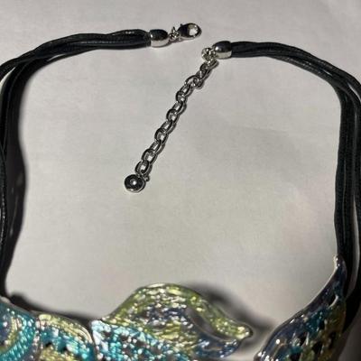 Vintage Dune & Willow Holographic Metallic Enameled Fish Necklace 16+ Adjustable as Pictured.