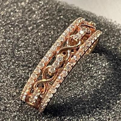 New Never Worn Designer Dainty Gold-toned/Sterling Silver .925 Filigree Wedding Band CZ's all-around Ring Size-9 as Pictured.
