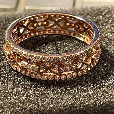 New Never Worn Designer Dainty Gold-toned/Sterling Silver .925 Filigree Wedding Band CZ's all-around Ring Size-9 as Pictured.