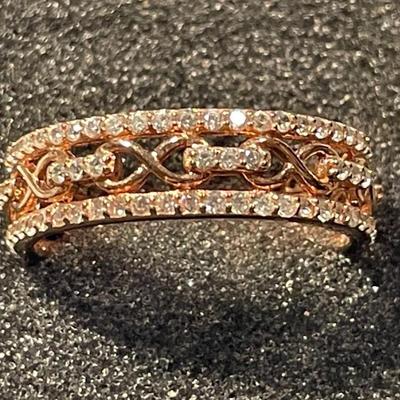 New Never Worn Designer Dainty Gold-toned/Sterling Silver .925 Filigree Wedding Band CZ's all-around Ring Size-9 as Pictured.