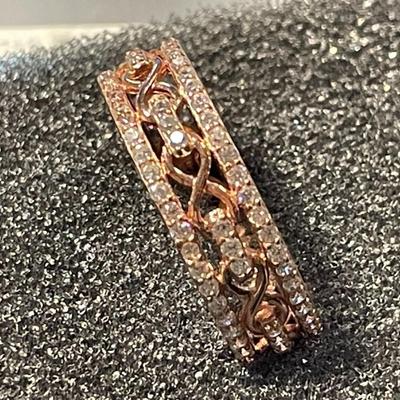 New Never Worn Designer Dainty Gold-toned/Sterling Silver .925 Filigree Wedding Band CZ's all-around Ring Size-9 as Pictured.