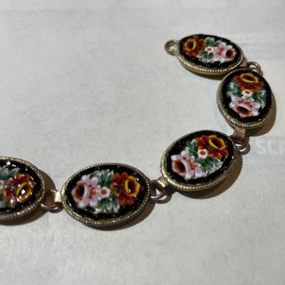 Vintage Micro Mosaic Bracelet, Multicolor Floral Micro Mosaic 7.5" Bracelet in Good Preowned Condition.