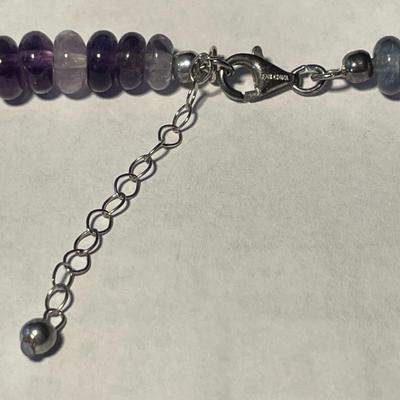 FAS Designer Huge Amethyst Quartz Graduated Disc Beaded Necklace 24-26" Adjustable Fashion Necklace w/Sterling Chain & Clasp.