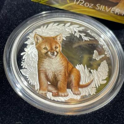 Australian Bush Babies DINGO 2011 Proof Colorized 1/2 Ounce .999 Fine Silver Coin Limited to 10,000 as Pictured.