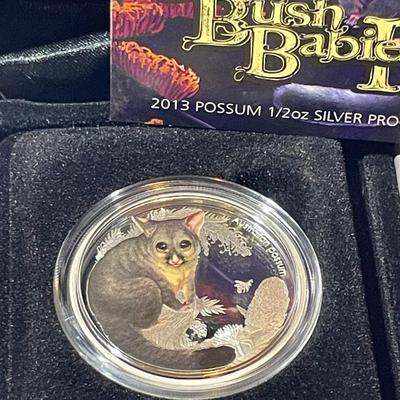 Australian Bush Babies POSSUM 2013 Proof Colorized 1/2 Ounce .999 Fine Silver Coin Limited to 10,000 as Pictured.