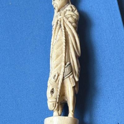 Scarce Asian 19th Century 36" Carved Bone Necklace and believed to be "Shou Lao God of Longevity" Netsuke Figure on a...