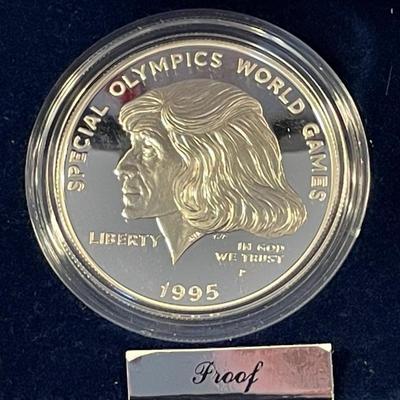 1995 Special Olympics World Game Proof Silver Dollar Commemorative Coin in Original Box No Papers as Pictured.