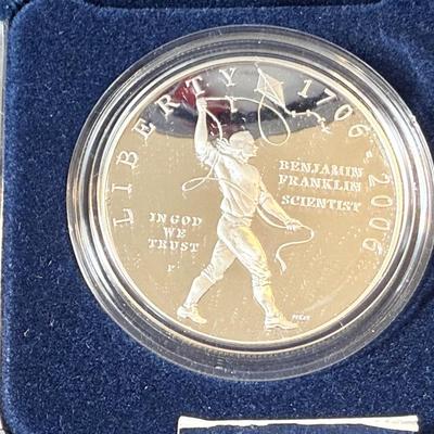 2006 P Ben Franklin (Kite Flying) Proof Silver One Dollar Founding Father $1 Coin Box & COA as Pictured.