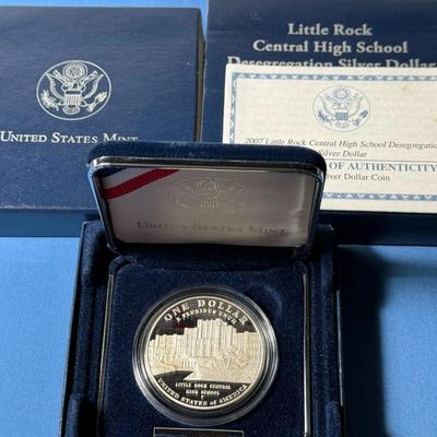 2007 P Little Rock High School Desegregation Proof Commemorative 90% Silver Dollar OGP as Pictured.