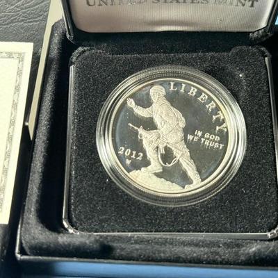 2012 W Infantry Soldier Silver Dollar Proof Commemorative Coin with Box and COA as Pictured.