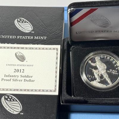 2012 W Infantry Soldier Silver Dollar Proof Commemorative Coin with Box and COA as Pictured.
