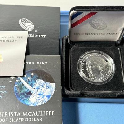 U.S. Mint - Scarce 2021-P Christa McAuliffe Proof Silver Dollar in Original Box w/COA as Pictured.
