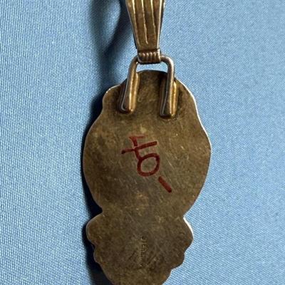 NATIVE AMERICAN STERLING SILVER TURQUOISE/BEAR PENDANT PREOWNED FROM AN ESTATE AS PICTURED.