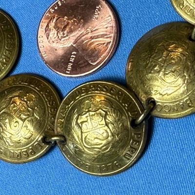 Vintage Peruvian Brass Coin Bracelet 7" from the 1970s in Good Preowned Condition as Pic'd.