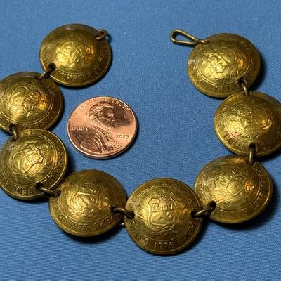 Vintage Peruvian Brass Coin Bracelet 7" from the 1970s in Good Preowned Condition as Pic'd.
