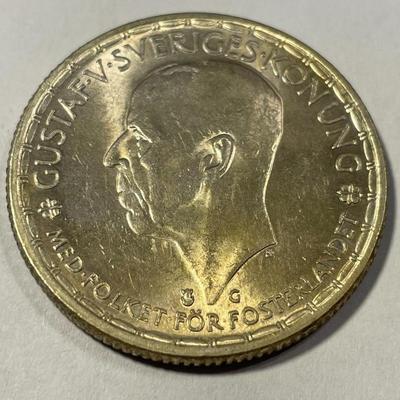 Sweden 1945-G Uncirculated Toned 2 Kronor Silver Coin KM#815 as Pictured.