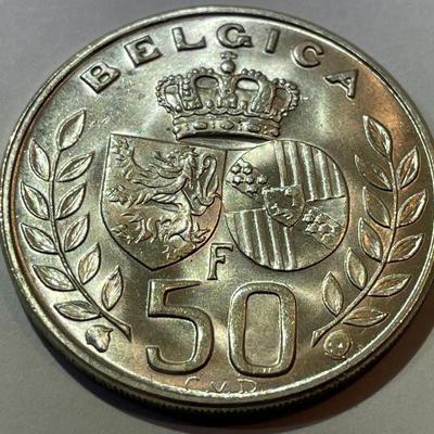 BELGIUM SILVER 50 FRANCS 1960 - King Baudouin's Marriage to Doña Fabiola de Mora y Aragon in Uncirculated Condition.