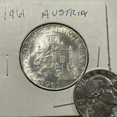 Austria 1961 Uncirculated Condition 25 Schilling Silver Coin KM#2891 as Pictured.