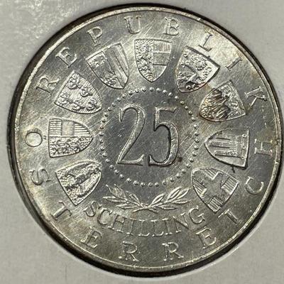Austria 1961 Uncirculated Condition 25 Schilling Silver Coin KM#2891 as Pictured.