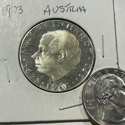 Austria 1973 Proof Condition 25 Schilling Silver Coin KM#2915 as Pictured.