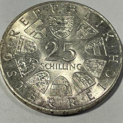 Austria 1966 Uncirculated Condition 25 Schilling Silver Coin KM#2899 as Pictured.
