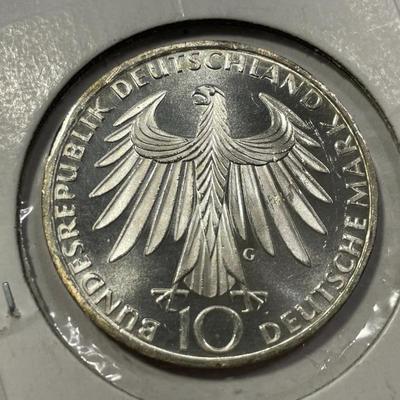 Germany 1972G- Federal Republic 10 Mark Silver Coin as Pictured.