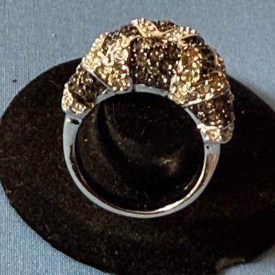 Vintage Large Black & White Crystal Dome Ring Size 8.25 in Nearly New Hardly Worn Condition.