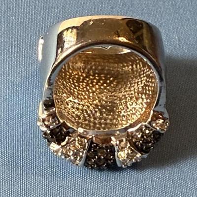 Vintage Large Black & White Crystal Dome Ring Size 8.25 in Nearly New Hardly Worn Condition.