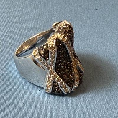 Vintage Large Black & White Crystal Dome Ring Size 8.25 in Nearly New Hardly Worn Condition.