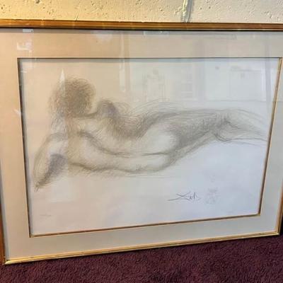 Salvador Dali “Femme Nu de Dos” Lithograph Edition #68/120 in Good Preowned Condition Frame Size 36 1/2”x 28 1/2”.