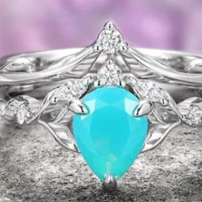 Turquoise Opalescent Blue Sapphire Ring- 925 Sterling Silver Blue Mermaid