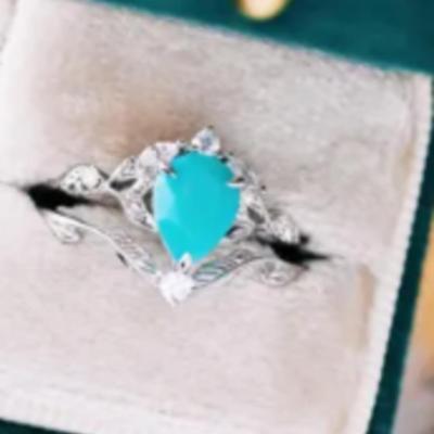 Turquoise Opalescent Blue Sapphire Ring- 925 Sterling Silver Blue Mermaid