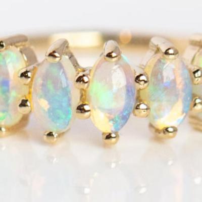 10k Yellow Gold Natural Opal Half Eternity Band