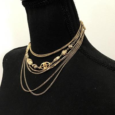 Beautiful Vintage Multi strand, layered gold, toned, choker necklace