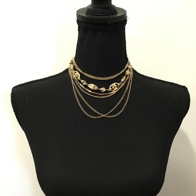 Beautiful Vintage Multi strand, layered gold, toned, choker necklace