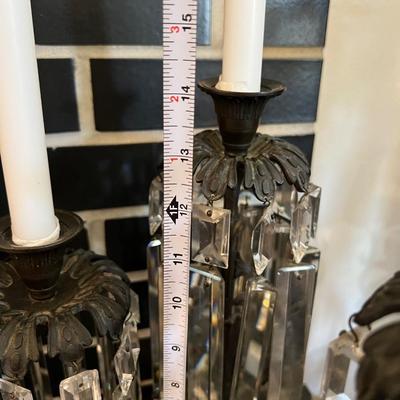 3 Crystal Girandole Candleholders - Prisms, Brass, Marble