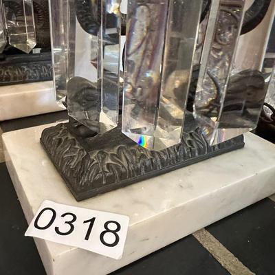 3 Crystal Girandole Candleholders - Prisms, Brass, Marble