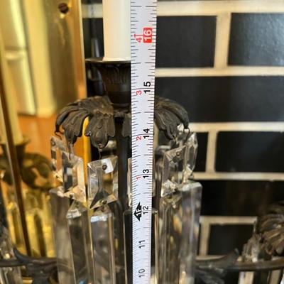 3 Crystal Girandole Candleholders - Prisms, Brass, Marble