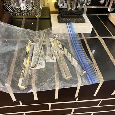 3 Crystal Girandole Candleholders - Prisms, Brass, Marble