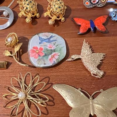 Big Lot Brooches Pins - Vintage, Austria, Limoges, Rhinestone, Statement, Enamel, Pewter