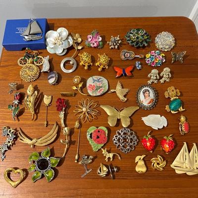 Big Lot Brooches Pins - Vintage, Austria, Limoges, Rhinestone, Statement, Enamel, Pewter