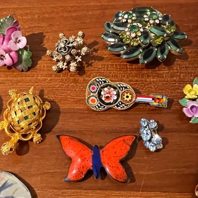 Big Lot Brooches Pins - Vintage, Austria, Limoges, Rhinestone, Statement, Enamel, Pewter