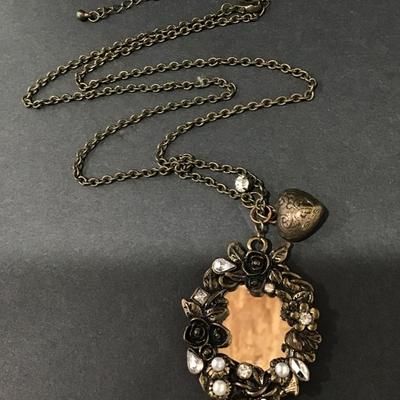 Cute Vintage Mirror, bronze, toned pendant, necklace