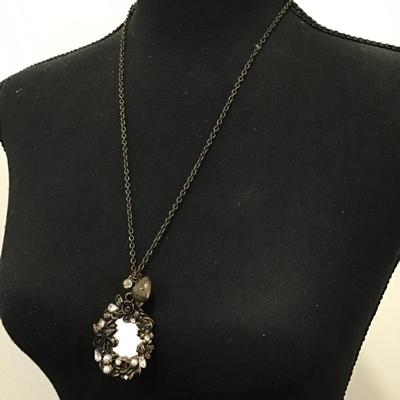 Cute Vintage Mirror, bronze, toned pendant, necklace