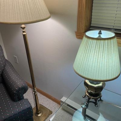 Vintage brass table lamp with brass floor lamp