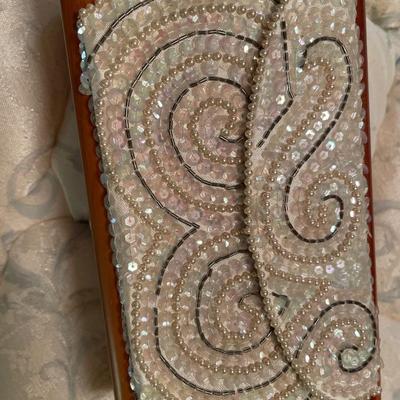 Beaded purse and wood jewelry box