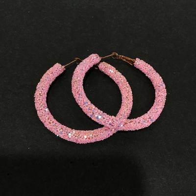 Cute, vintage fairy dust, pink sparkly hoop, earrings, large