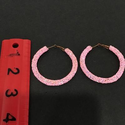 Cute, vintage fairy dust, pink sparkly hoop, earrings, large
