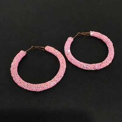 Cute, vintage fairy dust, pink sparkly hoop, earrings, large